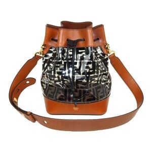 FENDI Montresor Brown Black Skeleton Drawstring Shoulder Bag Clear
